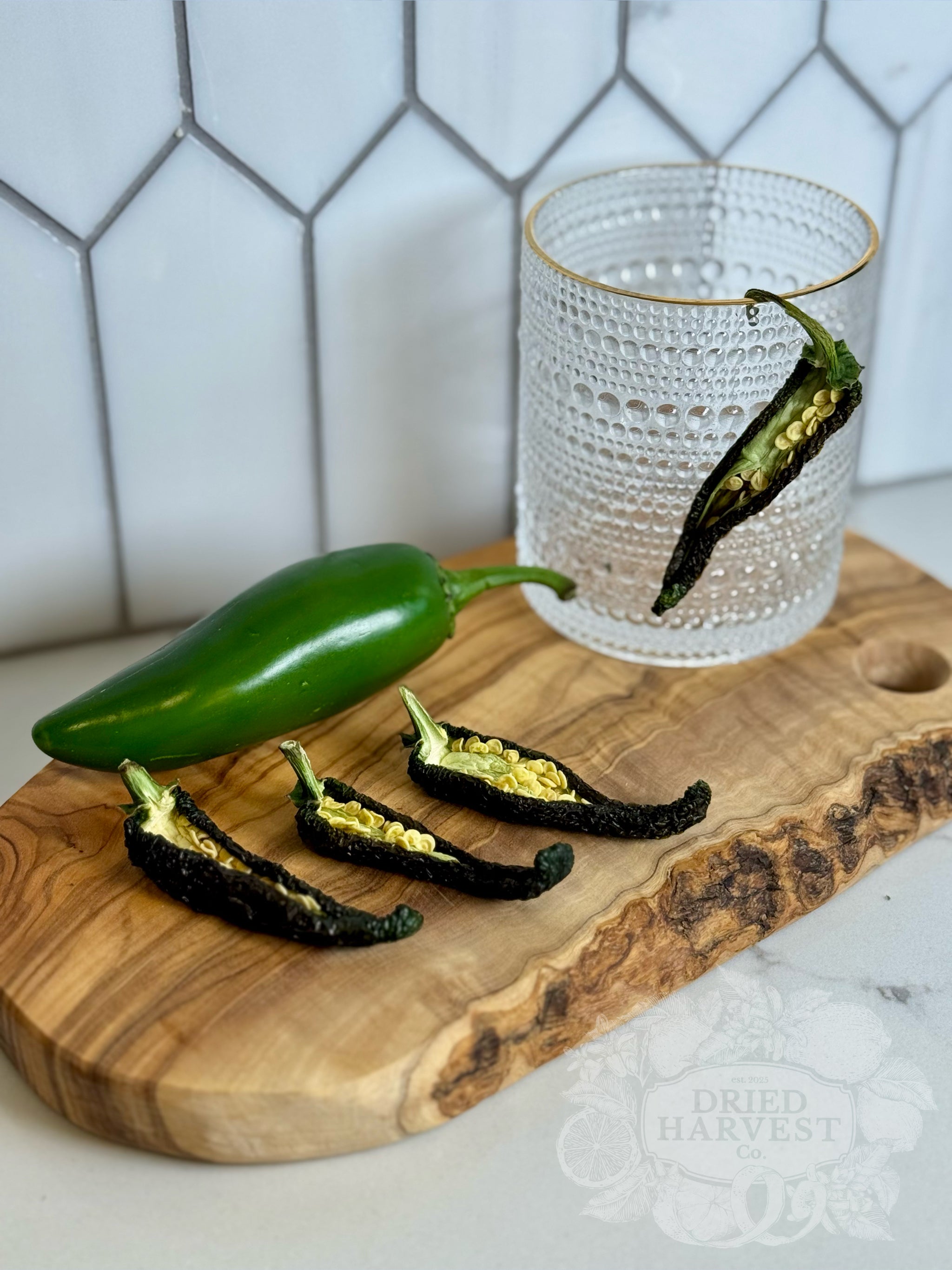 Premium Dehydrated All-Natural Jalapeño Halves | Garnish for Cocktails, Baked Goods & Crafts