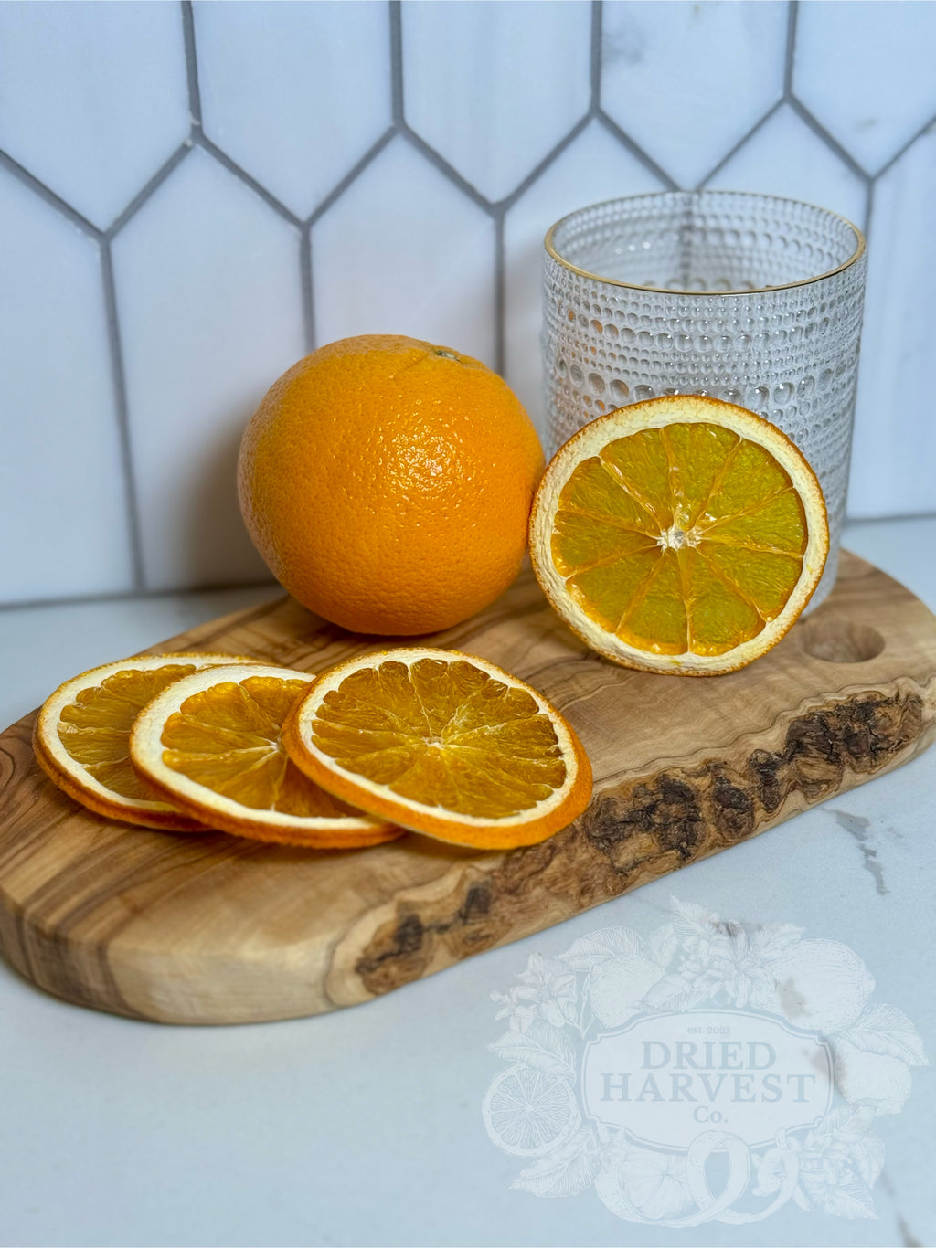 Dehydrated Orange Slices | 4 Slice Sample Pack | Natural Dried Navel Orange Garnish for Cocktails, Mocktails, Baking, Charcuterie, Decor and Crafts